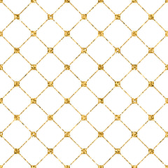 Wall Mural - Rhombus seamless pattern. Gold glitter and white template. Abstract geometric texture. Golden ornament. Retro, Vintage decoration. Design template wallpaper, wrapping, fabric etc. Vector Illustration.