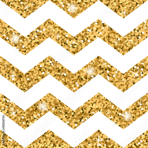 Zigzag seamless pattern. Gold glitter and white template. Abstract