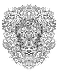 Canvas Print - human skull made of flowers,