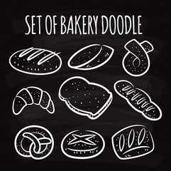 Wall Mural - Set of bakery doodle on chalk board