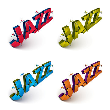Collection of 3d shattered vector jazz word created with refract