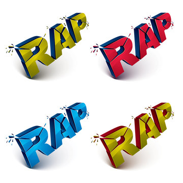 Set of dimensional shattered green vector rap words, contemporary