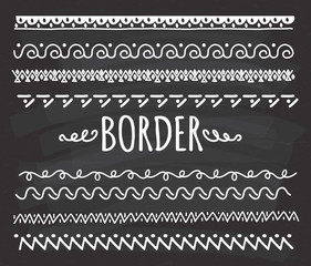 Wall Mural - Set of Hand drawn border doodle on chalkboard