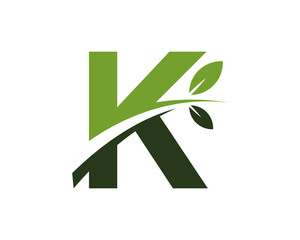 K green leaves letter swoosh ecology logo 