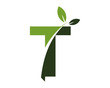 T green leaves letter swoosh ecology logo 