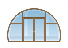Arched Double Doors Open Onto A Terrace Or Balcony In Vector Graphics