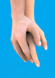 3d holding hand in hand on blue background