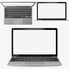 Poster - Vector Realistic silver laptop front and top view. set