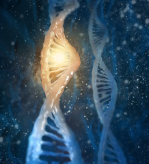 Wall Mural - concept of biochemistry with dna molecule on blue background