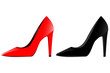 High heeled shoes. Red and black.