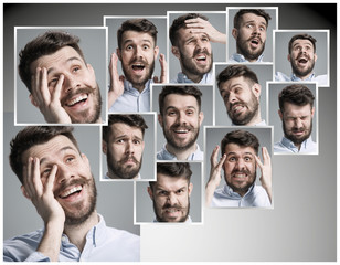 Set of young man's portraits with different emotions