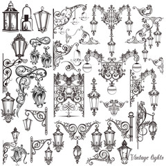 Wall Mural - vector set of calligraphic decorative elements and street lights
