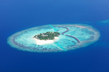 Wall Mural - Aerial view on Maldives island, Raa atol