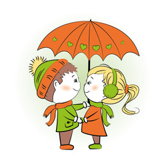 Wall Mural - Couple in love standing under an umbrella