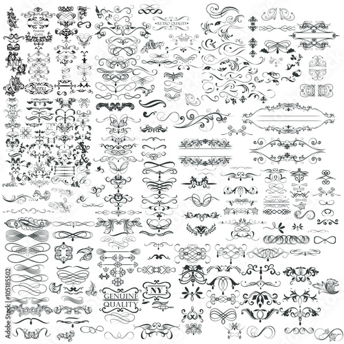Cuadros en Lienzo Vector set of vintage styled calligraphic elements or flourishes