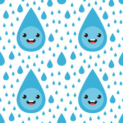 Wall Mural - Cute and funny cartoon character water drops seamless pattern background.
