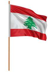 Wall Mural - 3D flag of Lebanon with fabric surface texture. White background.