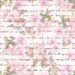 © zzorik - Vintage cherry, apple flowers with retro hand written letter text. Watercolor repeating pattern