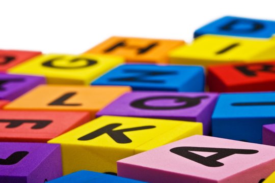 Briks with letter isolated on the white background