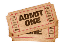 Two Old Torn And Stained Admit One Movie Tickets
