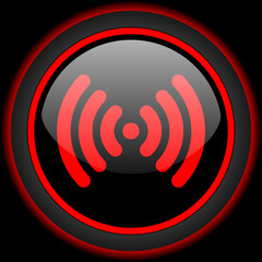 Poster - wifi black and red glossy internet icon on black background