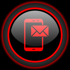 Poster - mail black and red glossy internet icon on black background