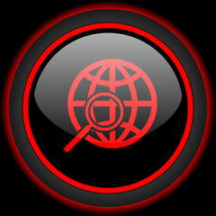 Poster - search black and red glossy internet icon on black background