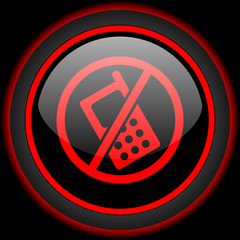 Poster - no phone black and red glossy internet icon on black background