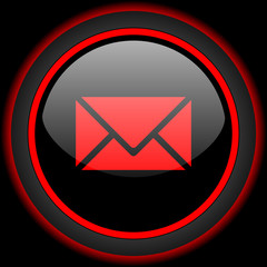 email black and red glossy internet icon on black background