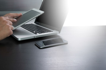 Fototapete - designer working digital tablet and computer laptop