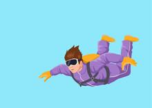Cartoon Illustration Of A Man Sky Diving