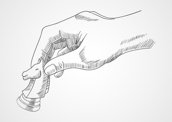 Wall Mural - human hand holding chess knight piece