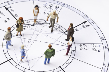astrology chart with people figurines
