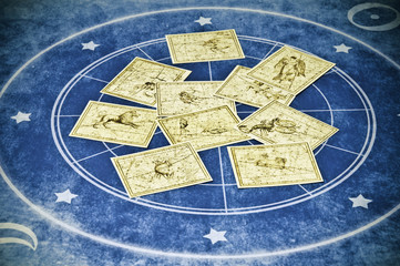 Wall Mural - classic cards with all signs of the zodiac placed in a circle