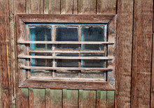 Wooden Vintage  Window On A Wooden Wall