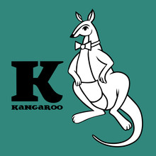 Cartoon Doodle Kangaroo With Letter K. Part Of Animal Alphabet.