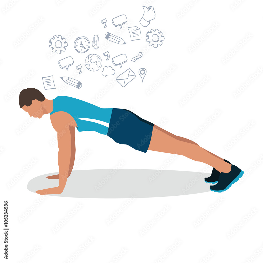 man male push up gym workout exercise illustration flat drawing vector ...