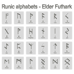 Canvas Print - set of monochrome icons with runic alphabets for your design