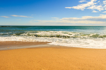 Wall Mural - sea beach blue sky sand sun daylight relaxation landscape viewpoint for design postcard and calendar