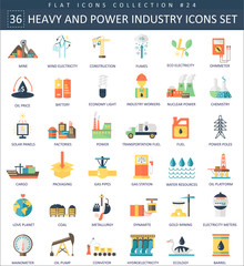 Wall Mural - Vector heavy and power industry color flat icon set. Elegant style design.