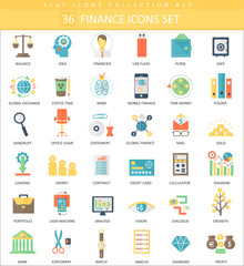 Poster - Vector finance color flat icon set. Elegant style design.