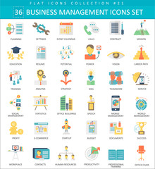 Wall Mural - Vector Business management color flat icon set. Elegant style design.