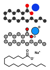 Sticker - Sodium palmitate soap molecule. Prepared from palm oil.