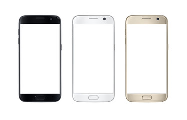 modern smart phone in three color. white screen for mockup, isolated.