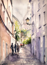 Paris Street.Picture Created With Watercolors.