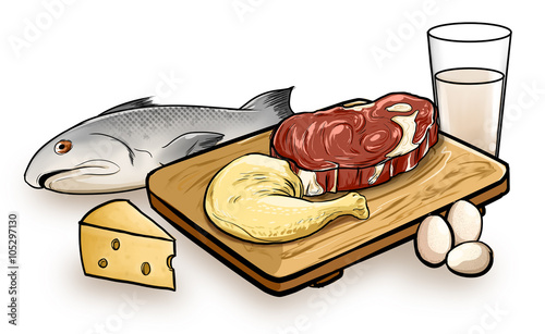 Ilustracion de varios alimentos de origen animal contiene Ilustracion de varios alimentos de origen animal contiene