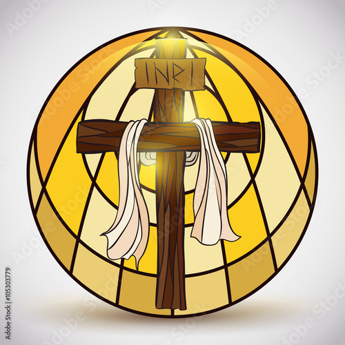 Fototapeta na wymiar Stained Glass with Holy Cross Symbol Inside, Vector Illustration