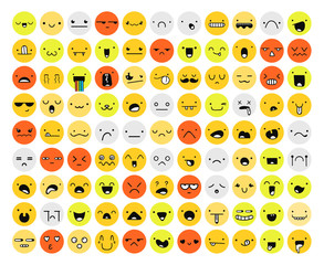 Wall Mural - Great set 99 color emotion isolated on white. Emoji set. Anger and compassion. Laughter and tears. Smile and sadness. Sadness and surprise. Happiness and fear. Emotions for Web development.