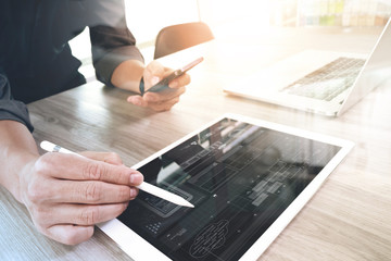 website designer working digital tablet and computer laptop and