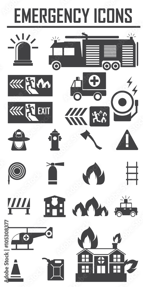 Emergency icons, mono vector symbols Stock Vector | Adobe Stock